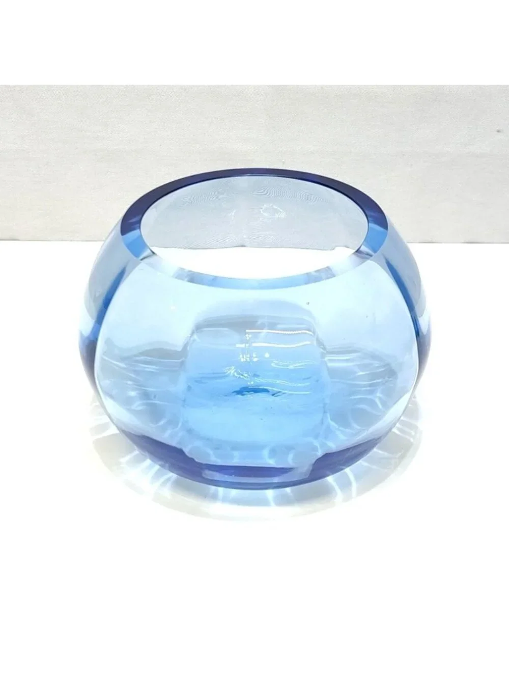 Tiffin Optic Copen Blue Art Glass Bowl Handcrafted Elegant Collectible Vintage